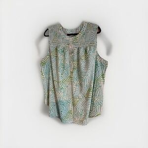 Liz Claiborne Woman Sleeveless Print Blouse Green Blue Size 3X Plus